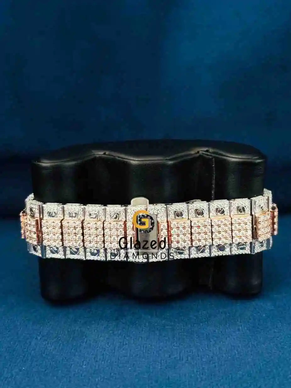 Two Tone Roman Number Dial Studded Moissanite Watch For Men