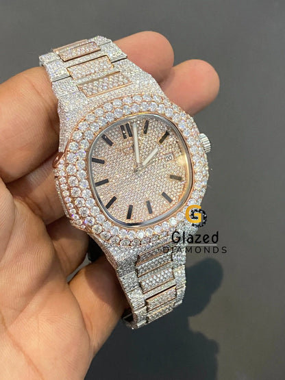 Diamond Rapper Watches Two Tone Rose Luxury Moissanite Diamond Rapper Watch – Glazed Diamonds