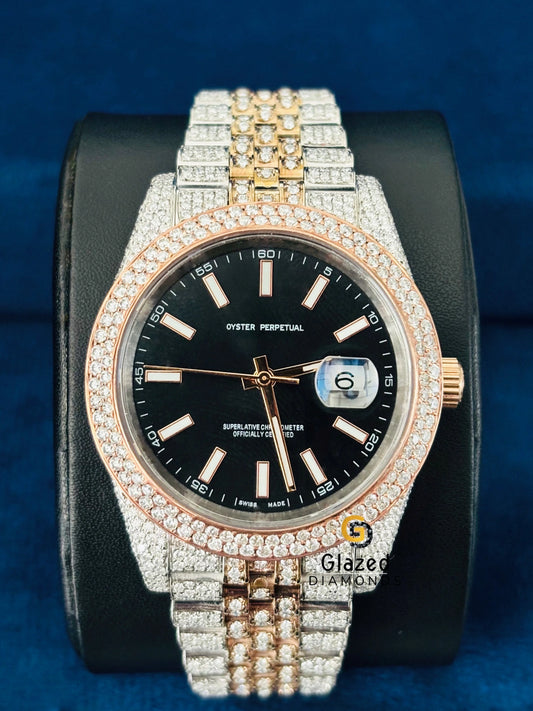Two Tone Round Moissanite Diamond Studded Watch