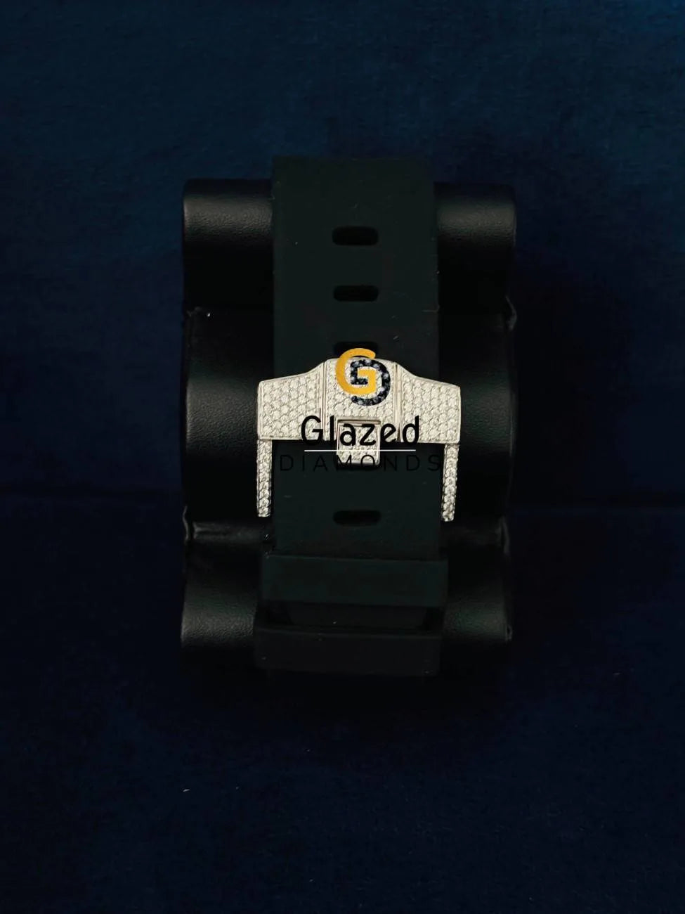 Two Tone Silicone Strap Black Number Dial Moissanite Watch 