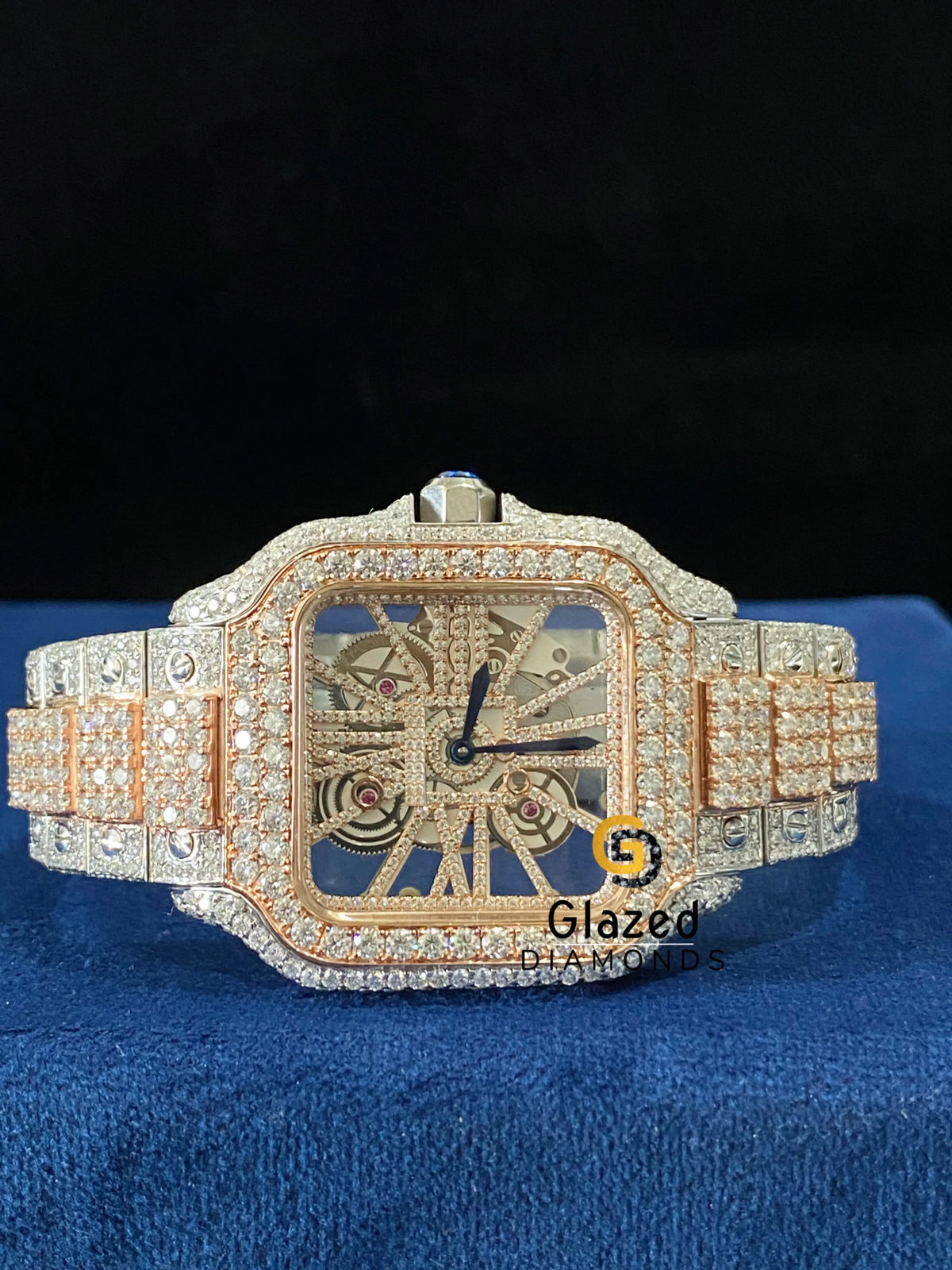 Two Tone Skeleton Dial Fully Iced Out Moissanite Watch