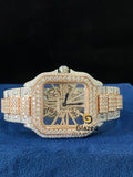 Two Tone Skeleton Dial Fully Iced Out Moissanite Watch
