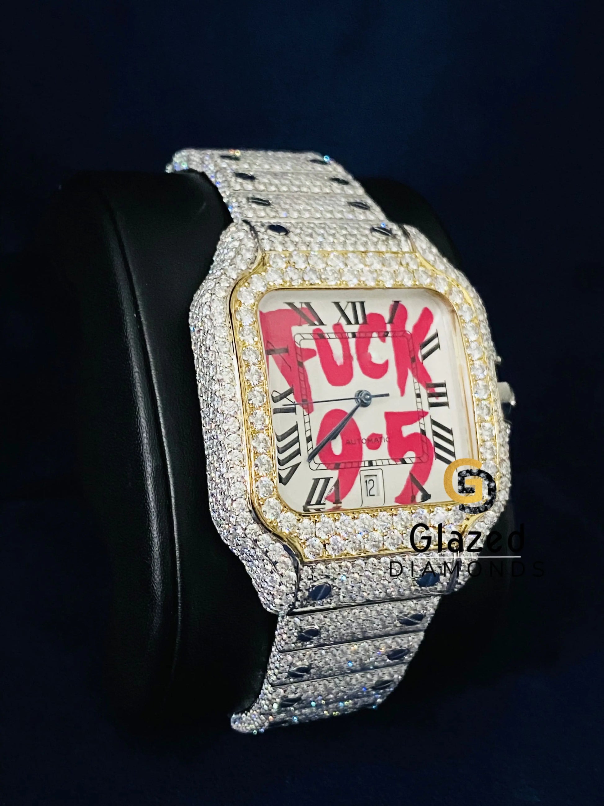 Two Tone Stainless Steel Strap Wrist Moissanite Watch