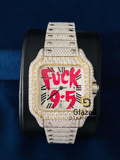 Two Tone VVS Moissanite Roman Number Dial Hip Hop Watch 