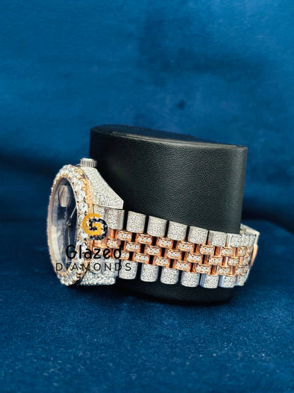 Two Tone White Bar Bust Down Hip Hop Moissanite Automatic Watch