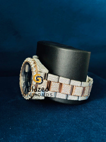 Two Tone White Bar Bust Down Moissanite Automatic Watch