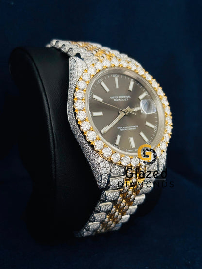 Two Tone White Bar Hip Hop Moissanite Rapper Watch