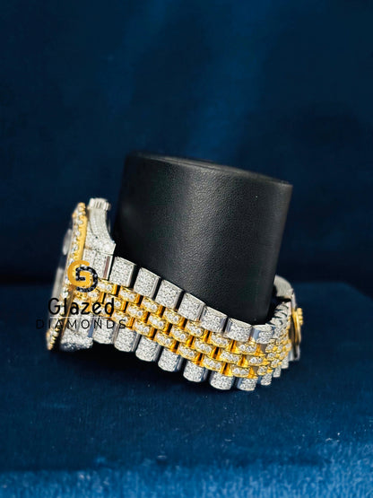 Two Tone White Bar Hip Hop Moissanite Watch