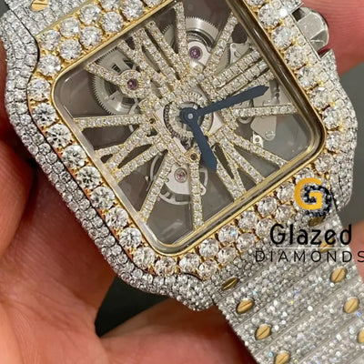 Two_ Tone Skeleton Dial Moissanite Watch