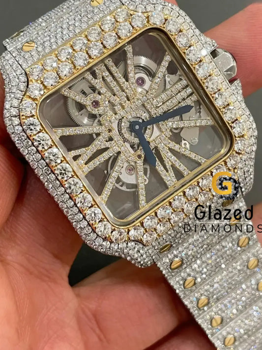 Two_ Tone Skeleton Dial Moissanite Watch