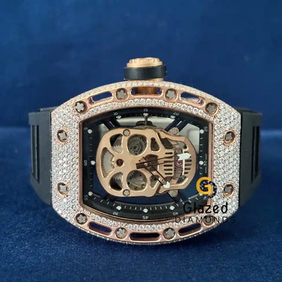 Unique Face Dial Balck Silicone Strap Moissanite Watch