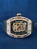 Unique Face Dial Balck Silicone Strap Moissanite Watch