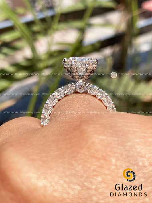 Unique Hidden Halo Round Moissanite Ring