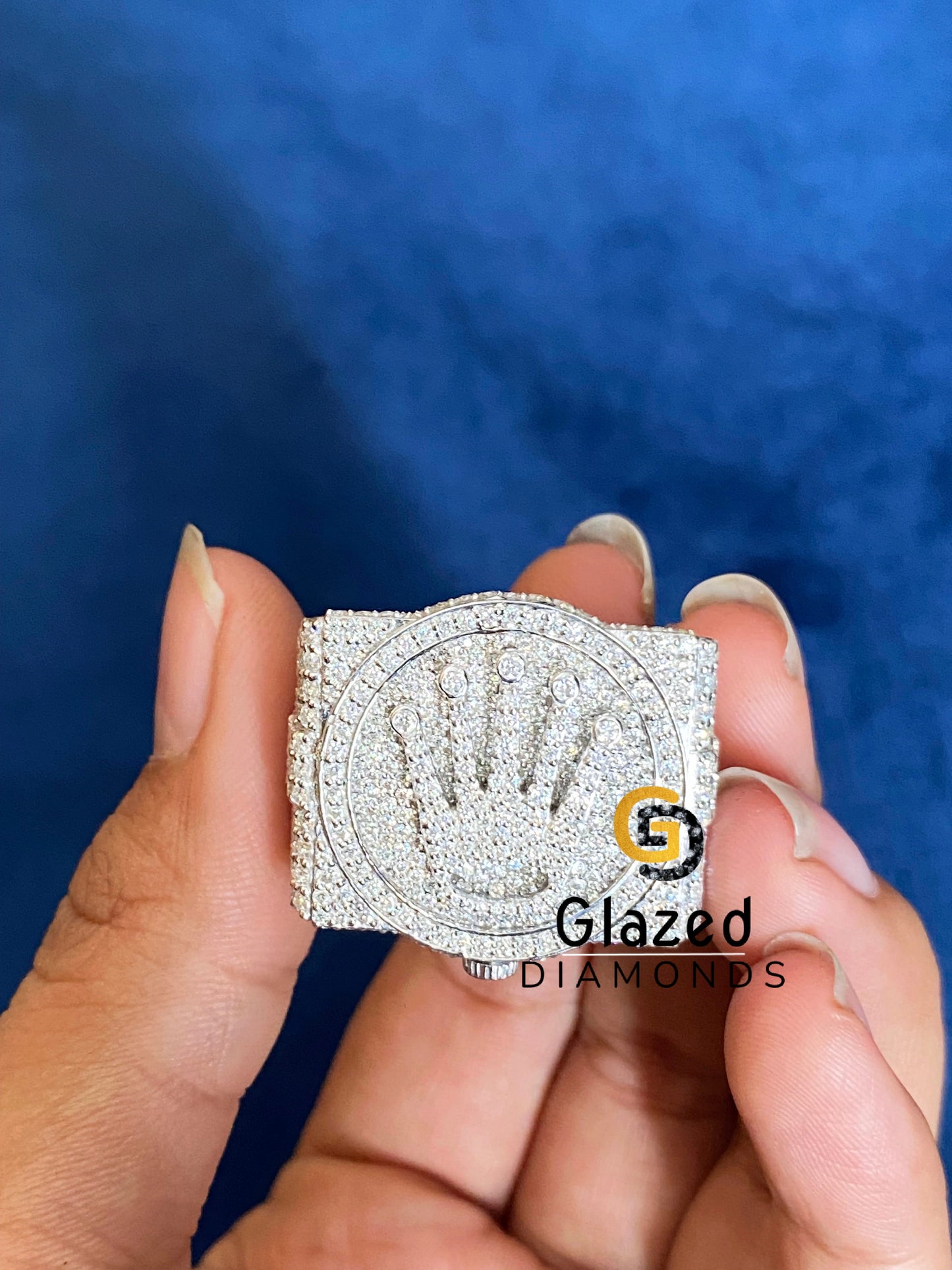 Unique Mens Hip Hop Iced Out VVS Moissanite King Crown Sterling Silver Ring