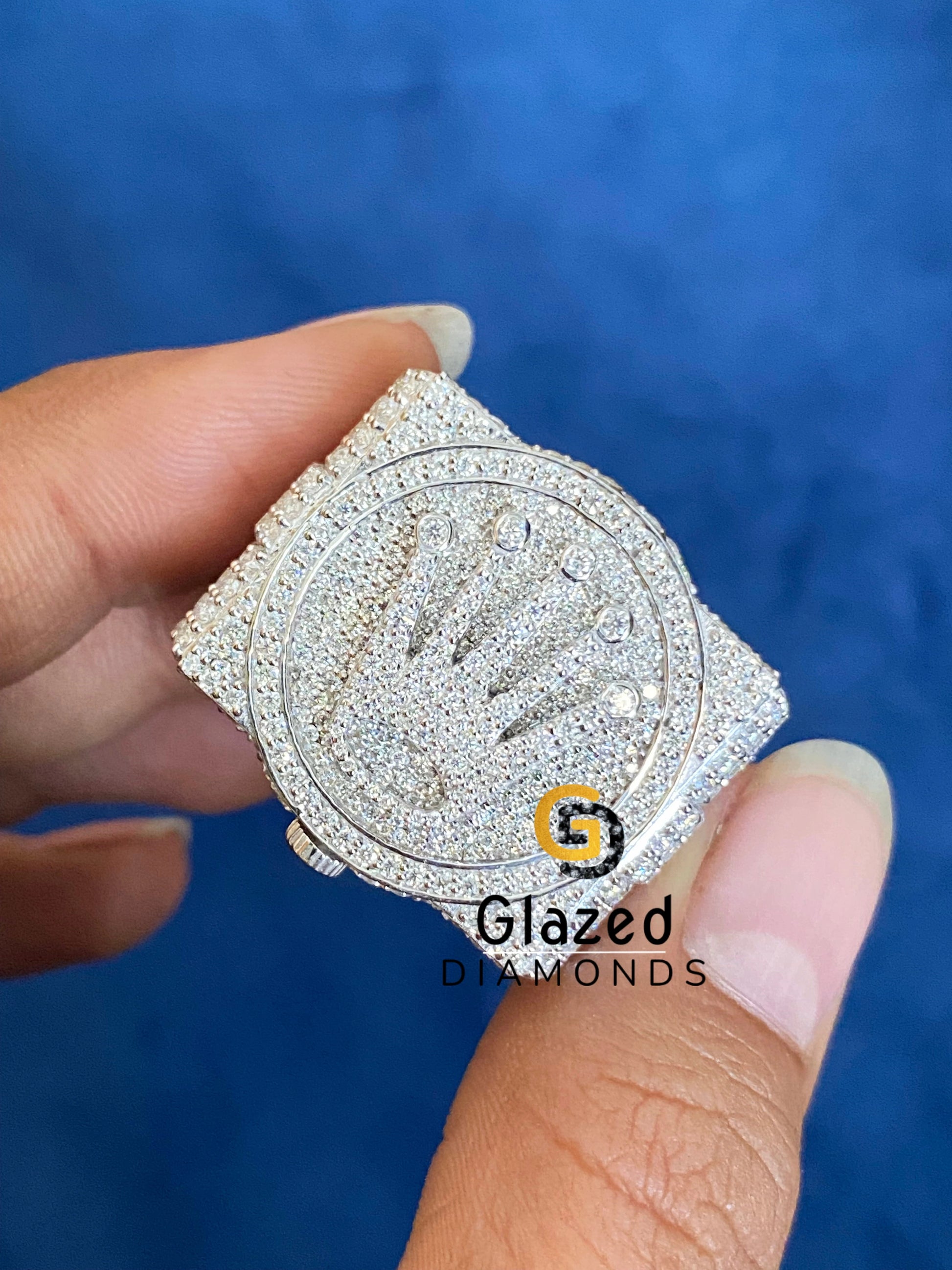 Unique Mens Ring Iced Out VVS Moissanite King Crown Sterling Silver Ring