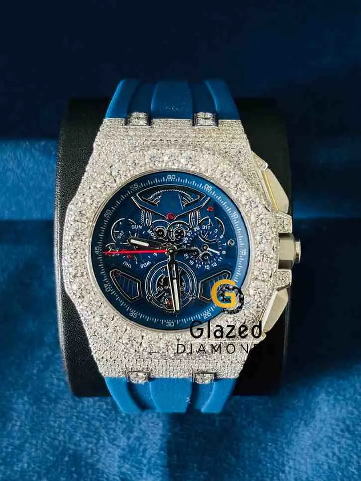 Unique Multi Chronograph Silicon Strap Moissanite Watch