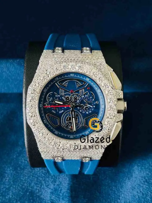 Unique Multi Chronograph Silicon Strap Moissanite Watch