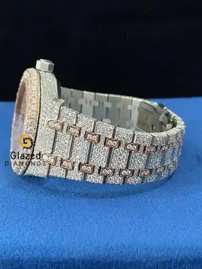 Unique Pattern Fully Iced Out Two Tone VVS Moissanite Watch