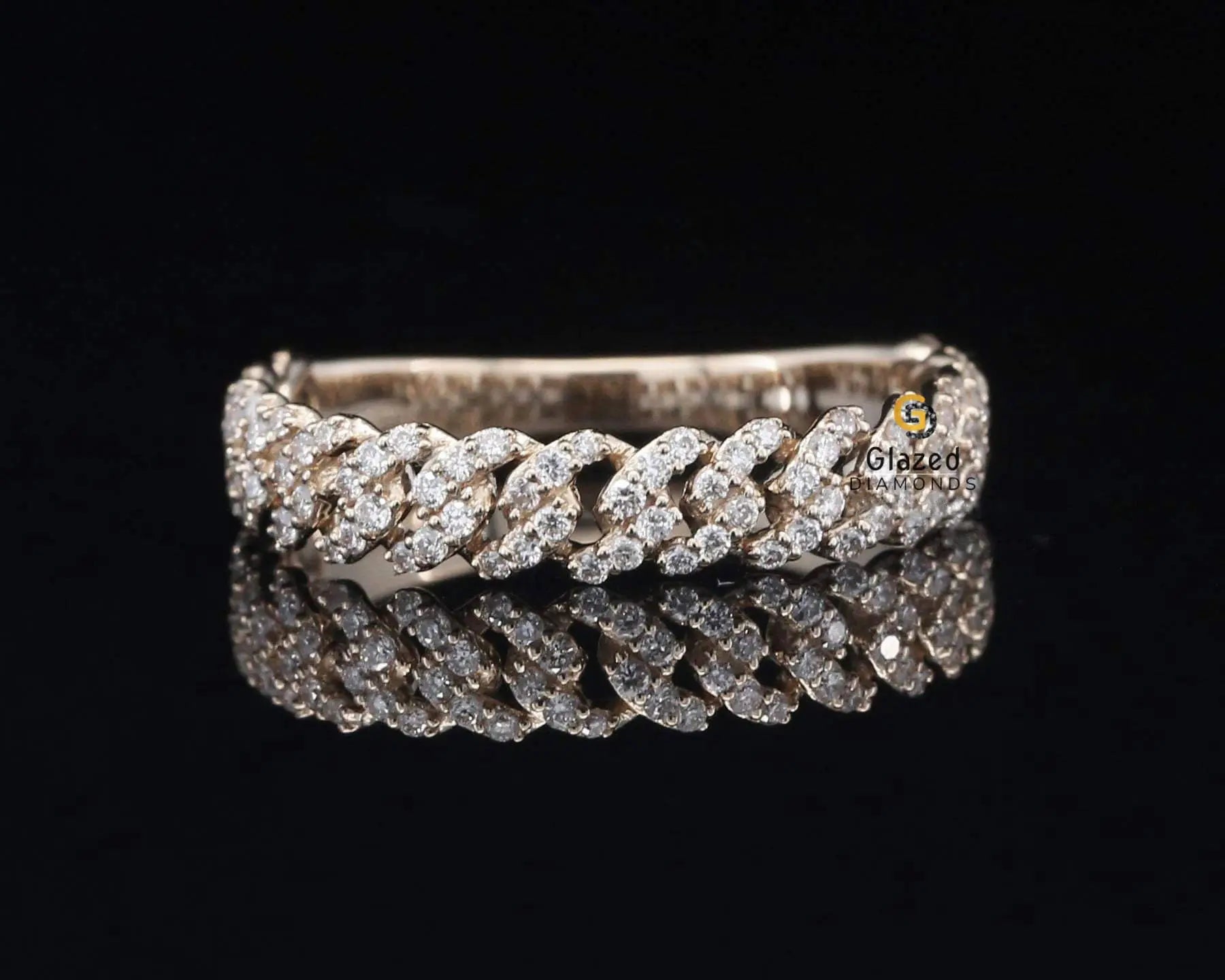 4MM Unique Moissanite Iced Cuban Link Hip Hop Band Ring