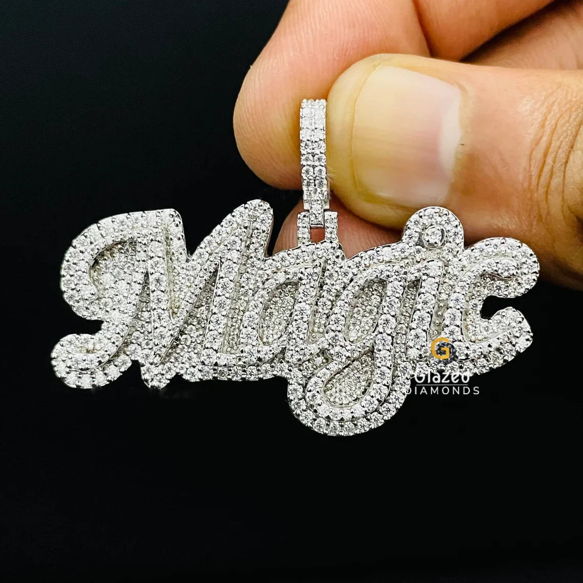 Bust Down Magic Name Letter Moissanite Iced Out Pendant