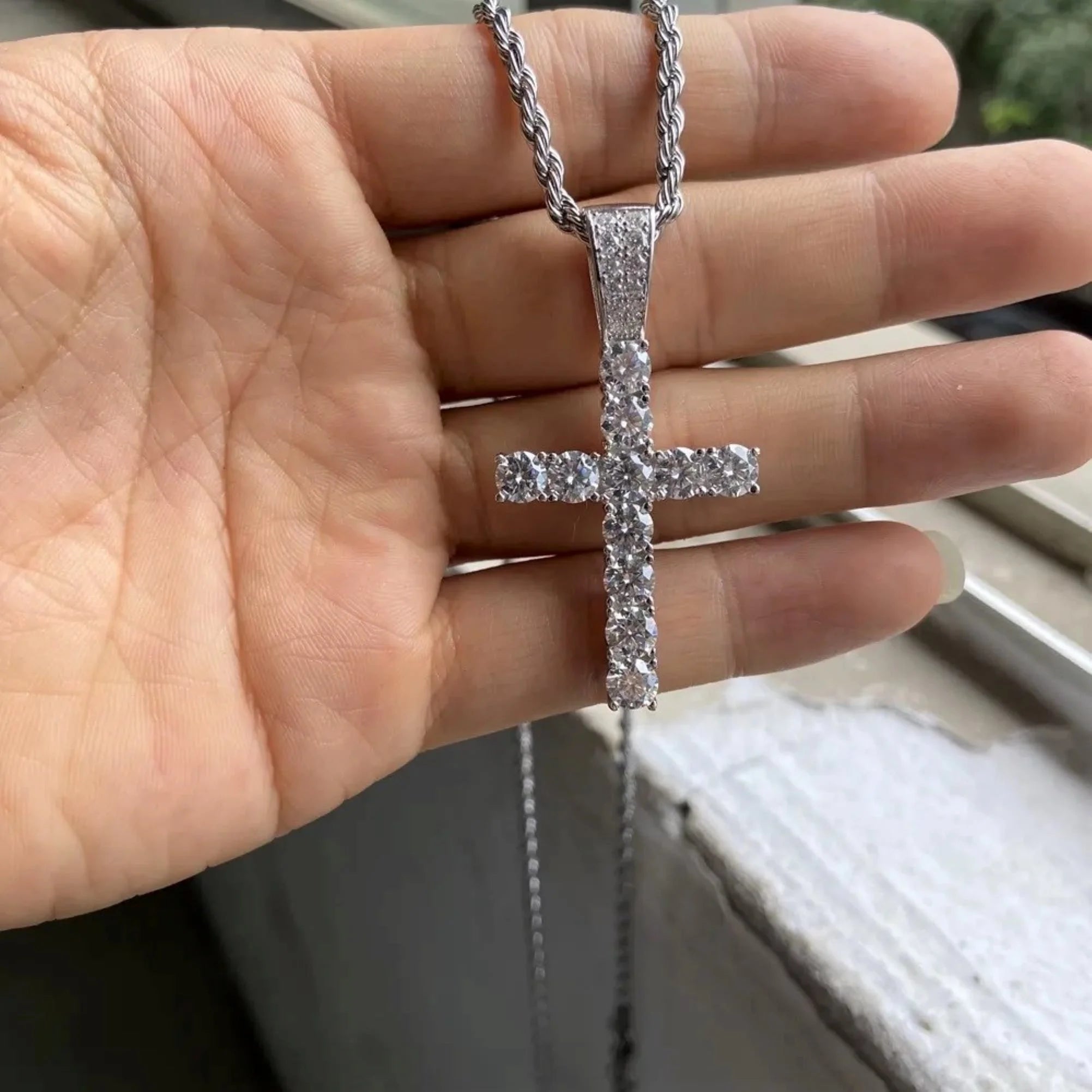 Hip Hop Round Cut VVS Moissanite Diamond Cross Pendant Men's