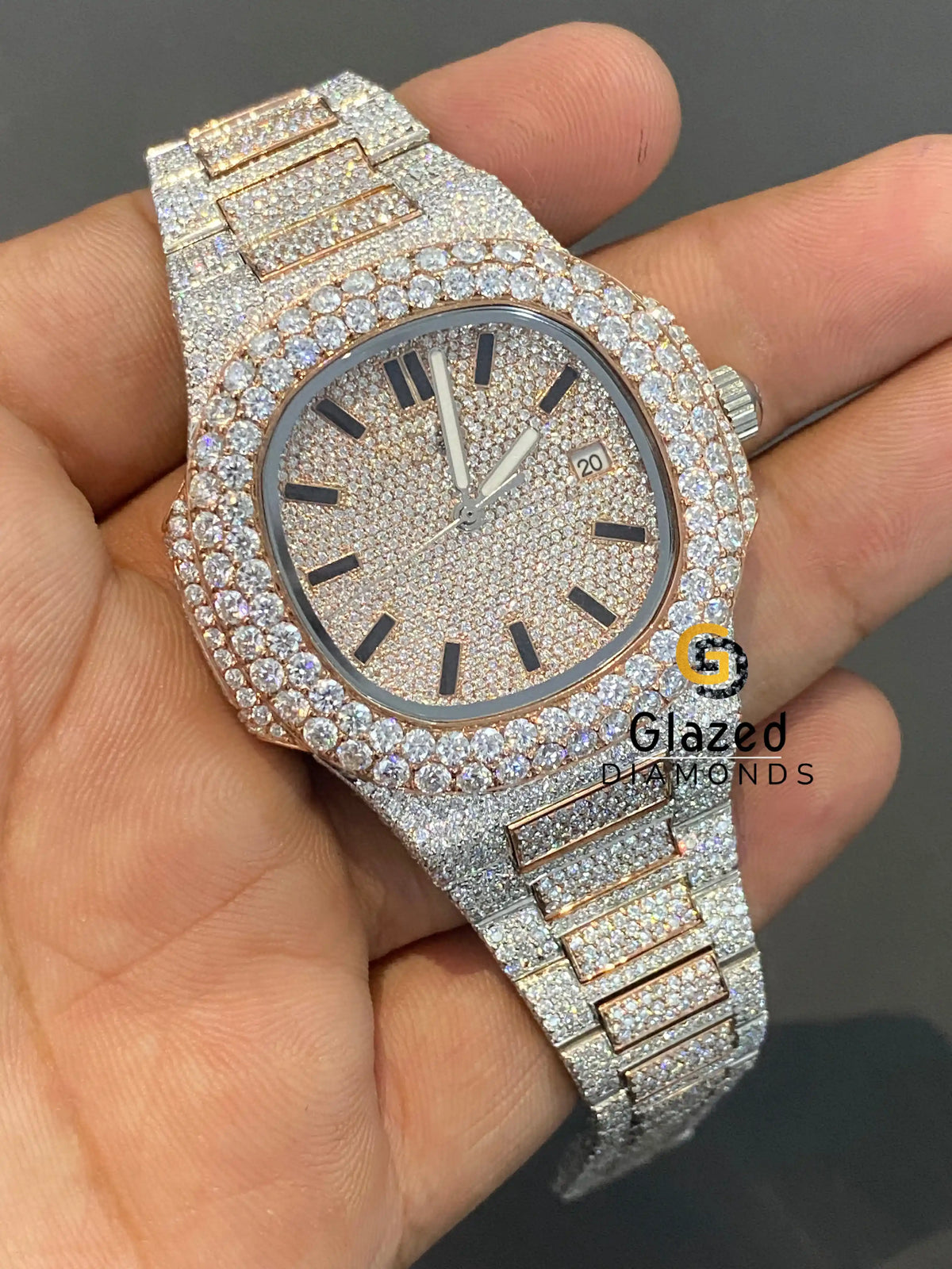 Two Tone Rose Luxury Moissanite Diamond Rapper Watch