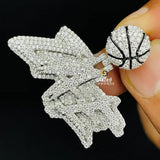 Custom Basketball Bail Iced Out Moissanite Letter Pendant