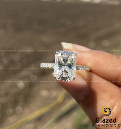 3 CT Radiant Cut Moissanite Hidden Halo Engagement Ring