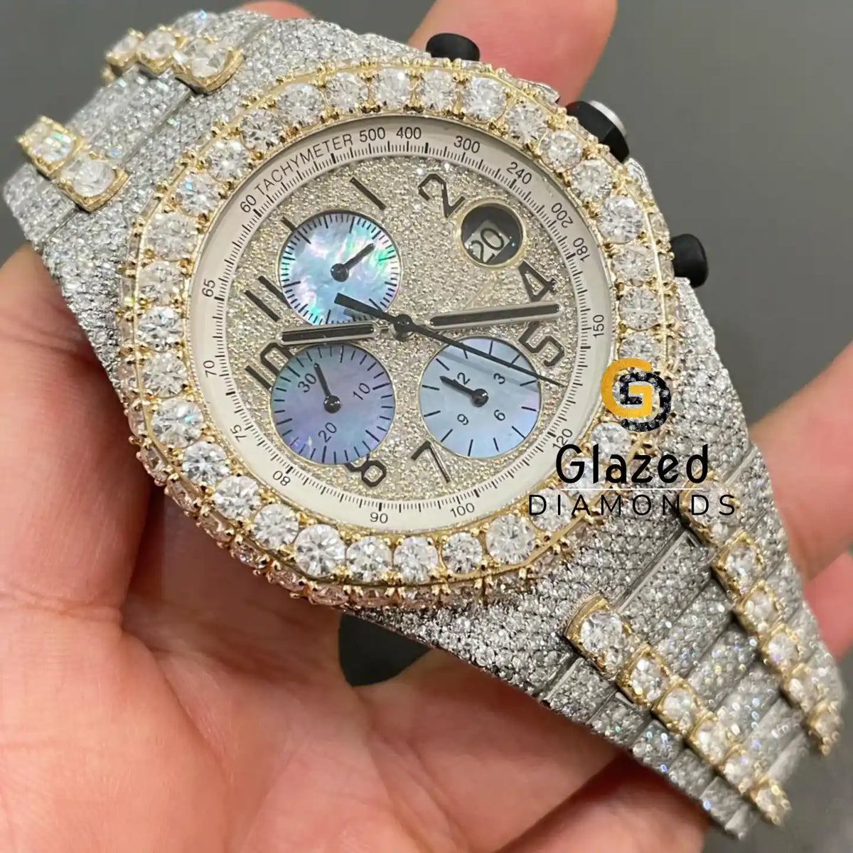 Purchase Luxury Chronograph Dial Iced Out Diamond Moissanite Watch