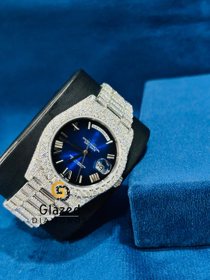 VVS Diamond Roman Number Royal Blue Dial Moissanite Watch