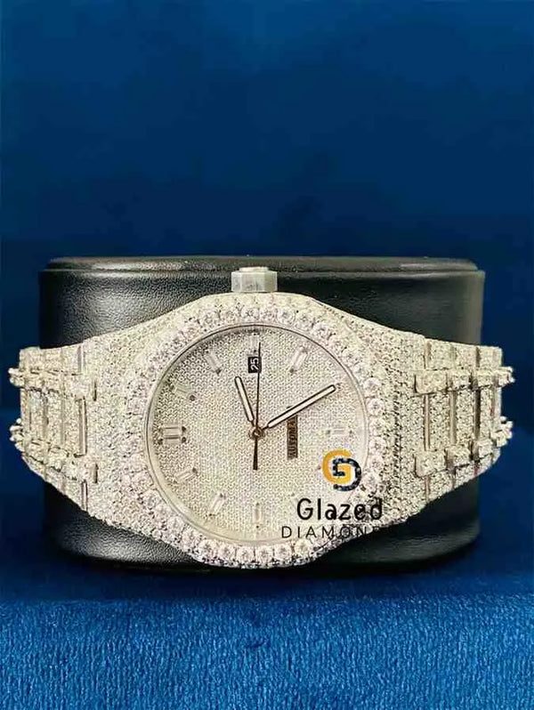 VVS Moissanite Baguette Bar Dial Rapper Moissanite Watch