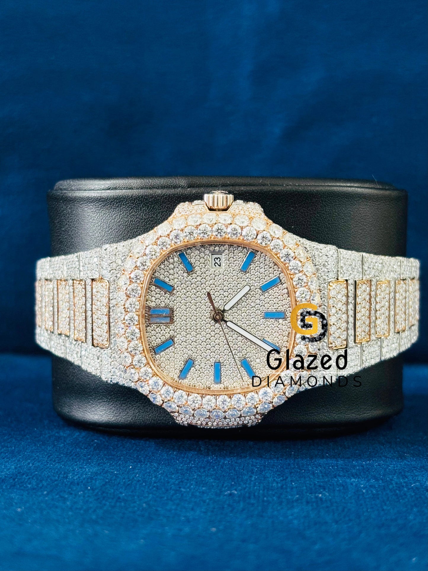 VVS Moissanite Diamond Sky Blue Stick Bar Watch