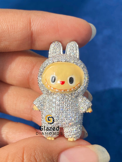 VVS Moissanite Diamond Studded Labubu Pendant for Unisex