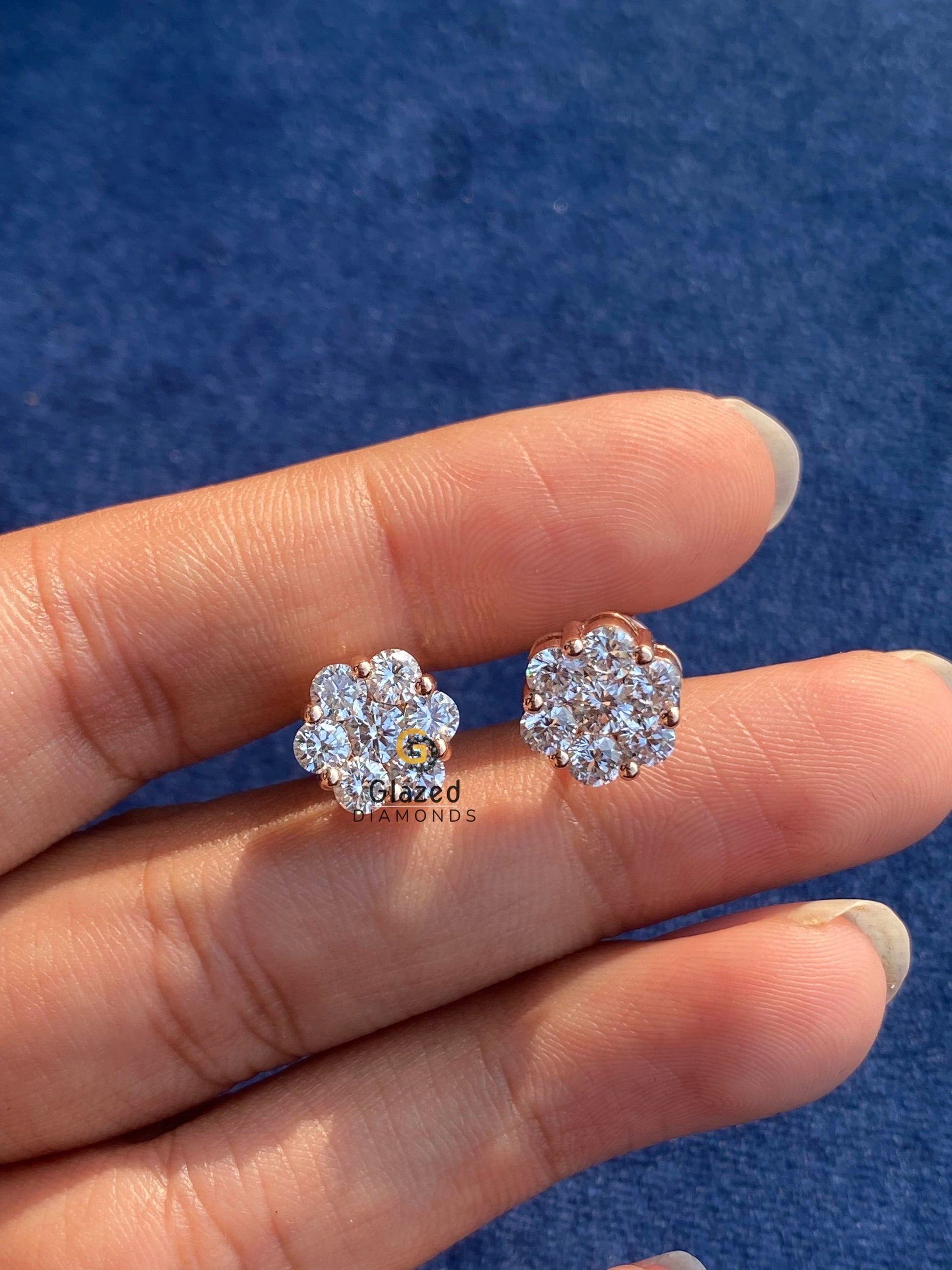 VVS Moissanite Rose Gold Plated Floral Cluster Stud Earrings