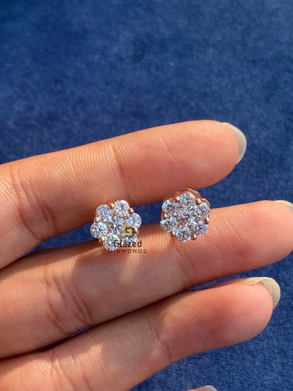VVS Moissanite Rose Gold Plated Floral Cluster Stud Earrings