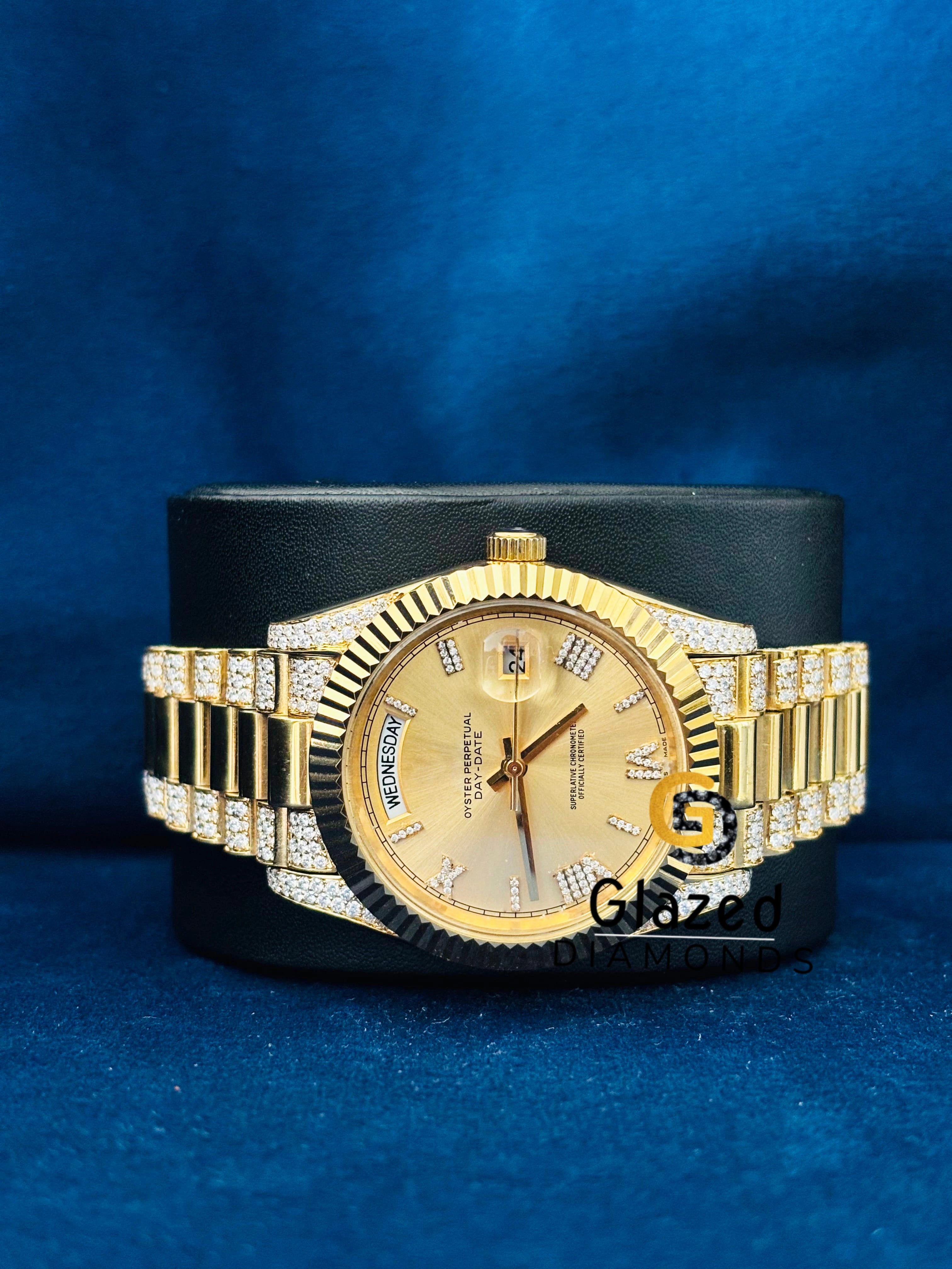 VVS Studded Roman Number DayDate Moissanite Watch