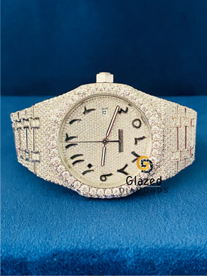 Fully Iced Out Arabic Dial Moissanite Diamond Studded Watch