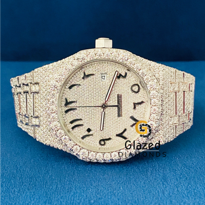 Fully Iced Out Arabic Dial Moissanite Diamond Studded Watch