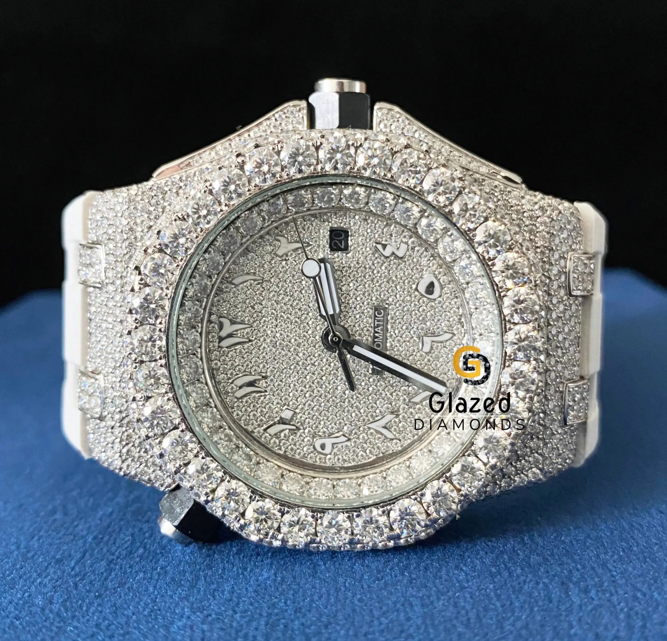 Bust Down Silicone White Strap VVS Moissanite Watch Arabic Face Dial