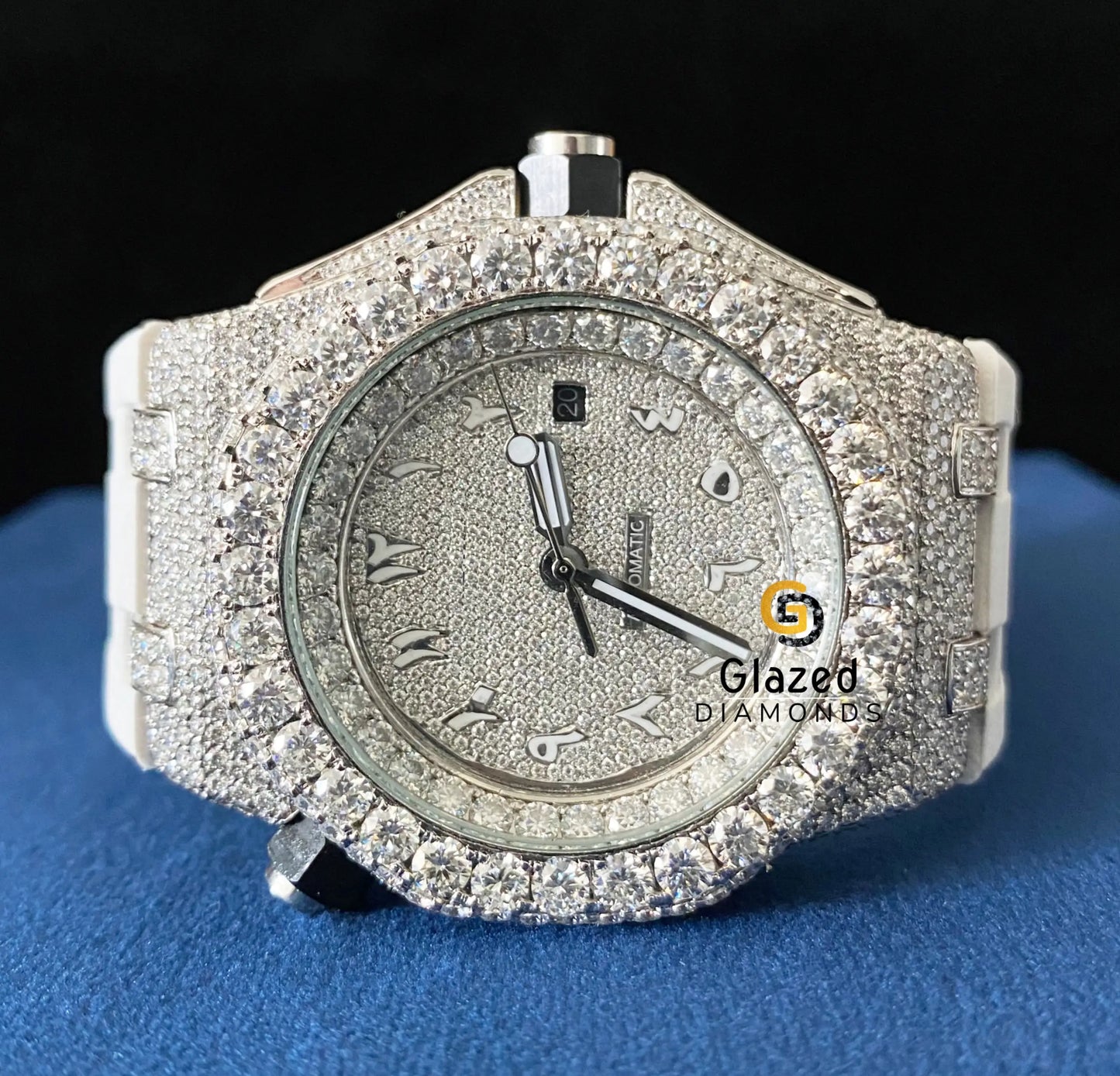 Bust Down Silicone White Strap VVS Moissanite Watch Arabic Face Dial