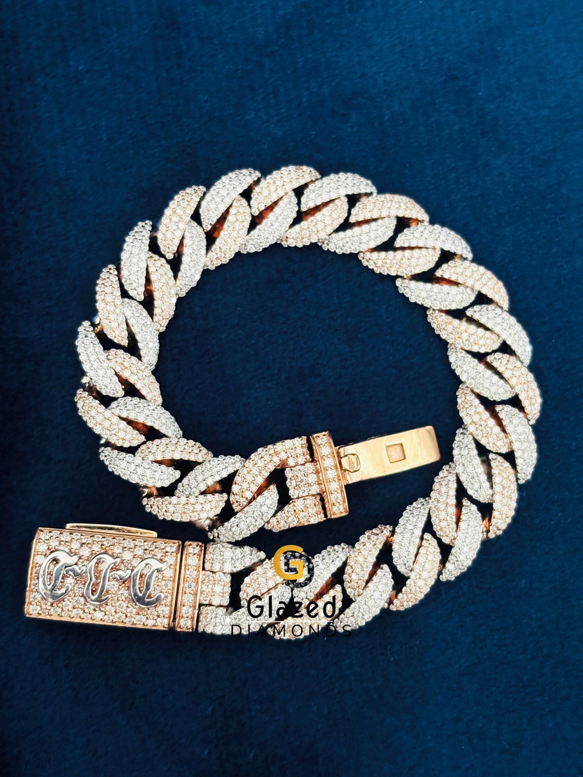VVs 12MM Round Moissanite Two Tone Cuban Link Hip Hop Bracelet