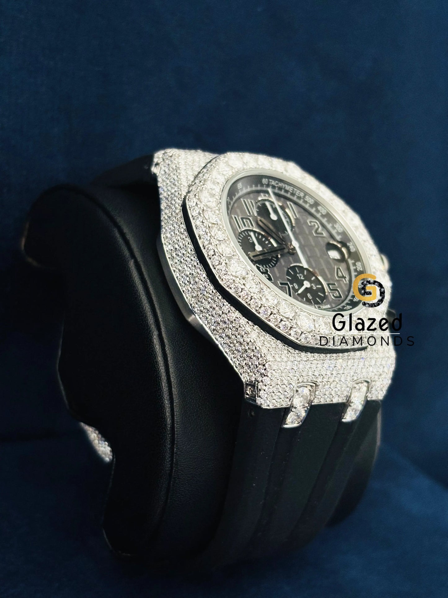 VVs Moissanite Black Silicone Strap Hip Hop Watch