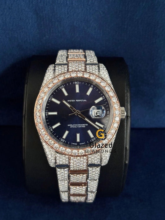 VVs Moissanite Bust Down Blue Stick Dial Watch