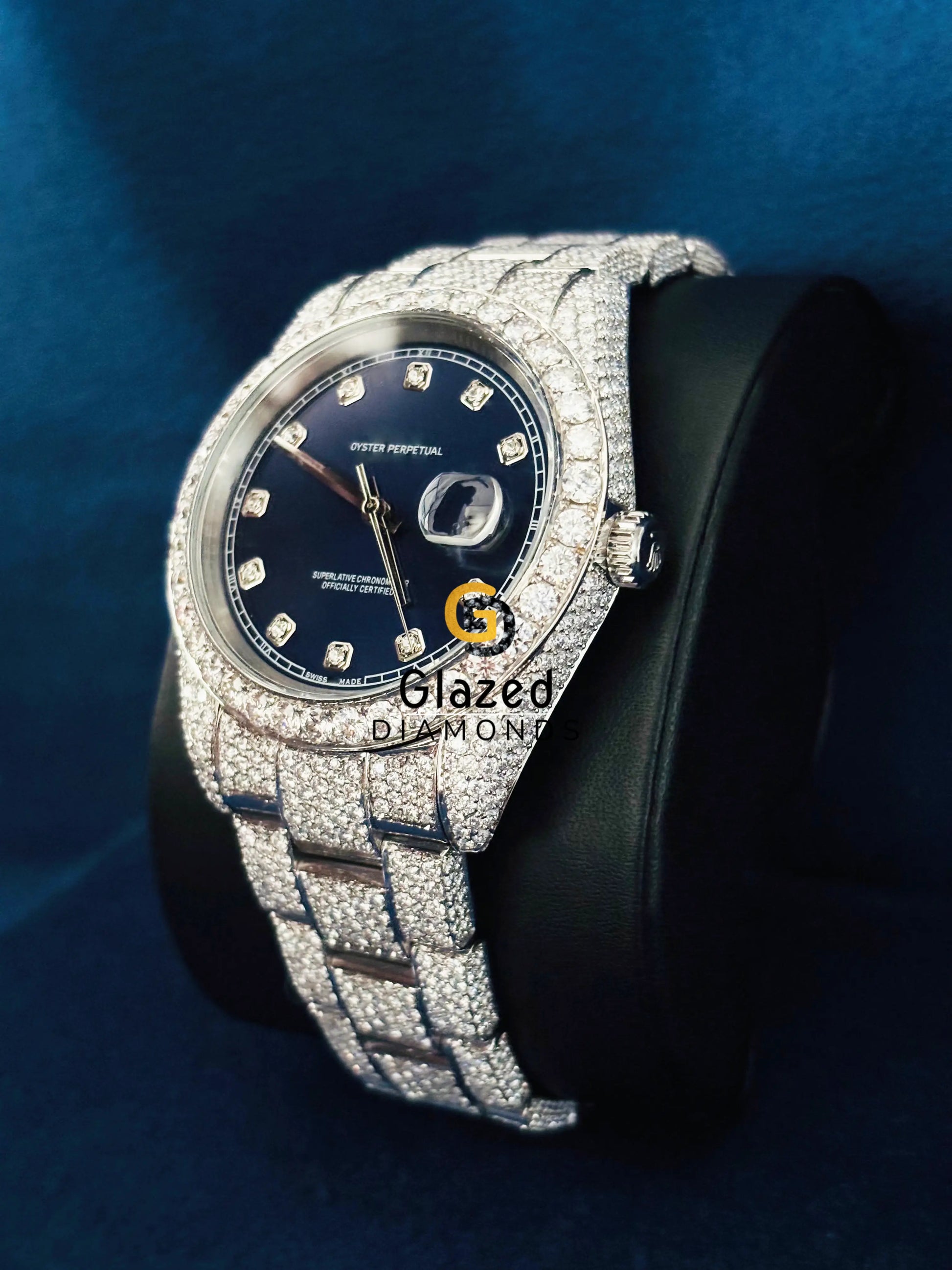 VVs Moissanite Diamond Studded Blue Dial Hip Hop Watch