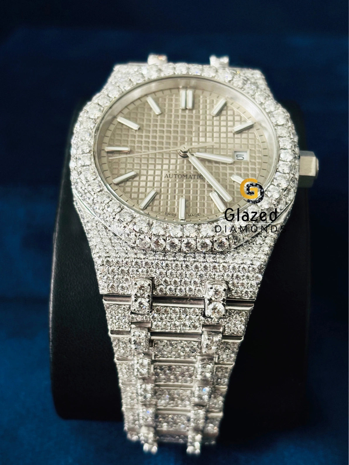 VVs Moissanite Diamond Studded Stainless Steel Hip Hop Watch