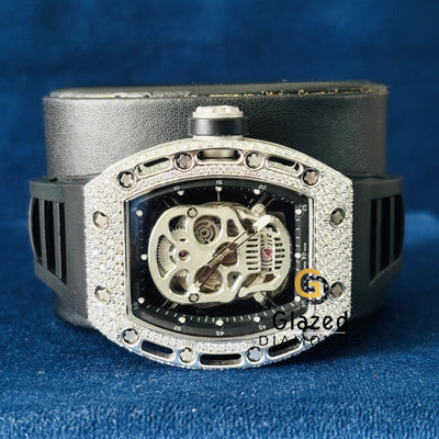 VVs Moissanite Face Dial Black Silicone Strap Watch