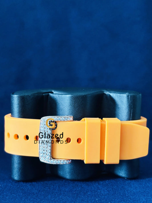 VVs Moissanite Face Dial Orange Silicone Strap Watch