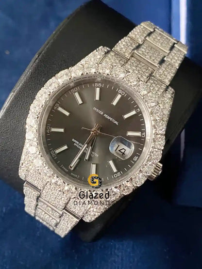 VVs Moissanite Fully Iced Out Gray Stick Dial Watch