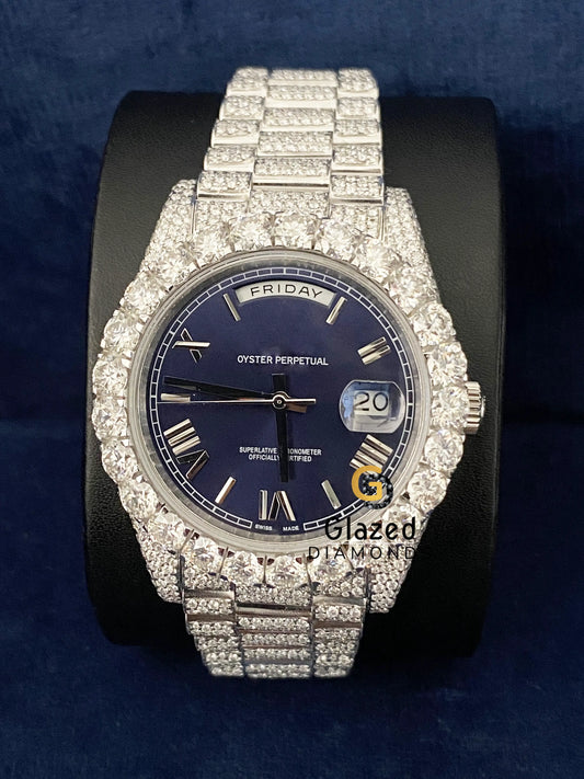 VVs Moissanite Hip Hop D Colorless Blue Dial Watch