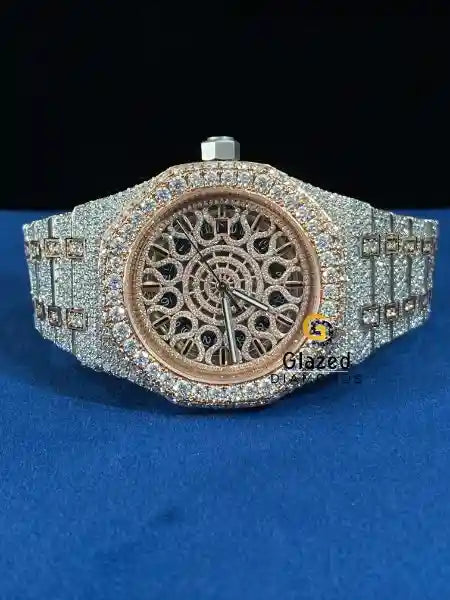 VVs Moissanite Unique Dial Two Tone Fully Iced Out Watch